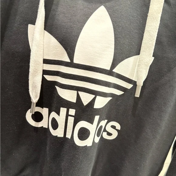 Adidas Black Hoodie Crop with White Drawstrings - Picture 2 of 5